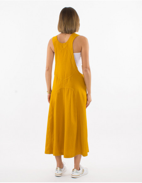 Baba cool wide mid-length dress in plain yellow cotton