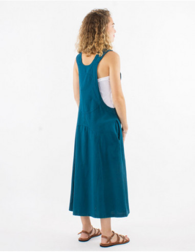 Baba cool wide mid-length dress in plain blue cotton