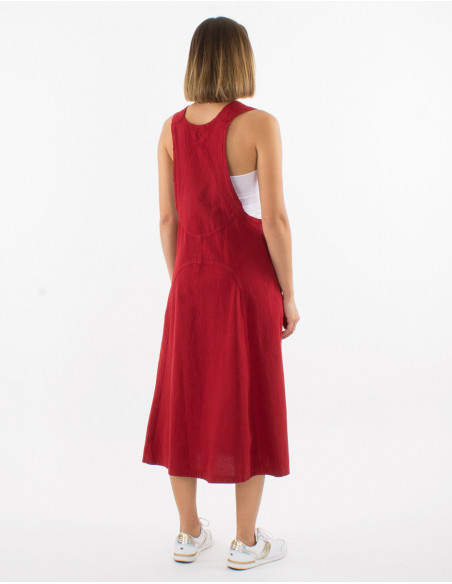 Baba cool wide mid-length dress in plain red cotton