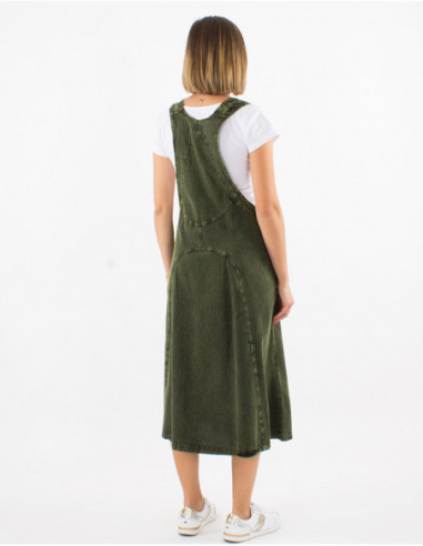 Robe longue ample et confortable pour femme en coton stone Wash vert kaki