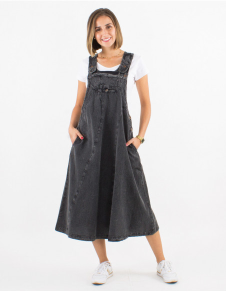 Original mid-calf dress in black stone wash cotton