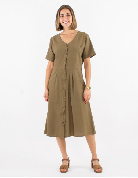 Short sleeve midi dress for spring in 100% sand cotton