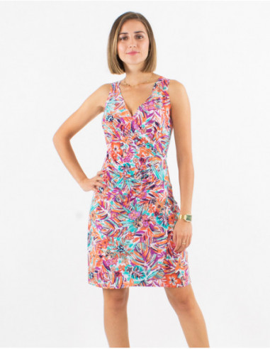 Sexy short summer dress for women with bohemian foliage print