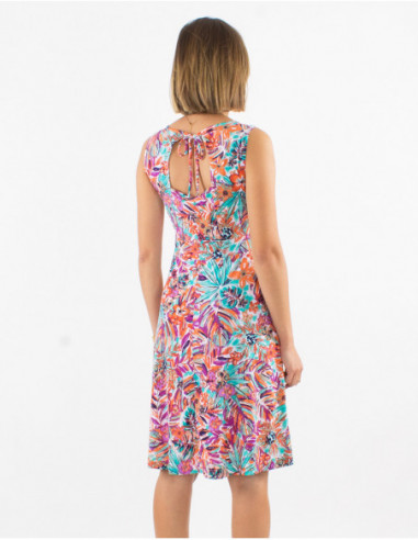 Short flared dress for summer comfortable bohemian pattern white