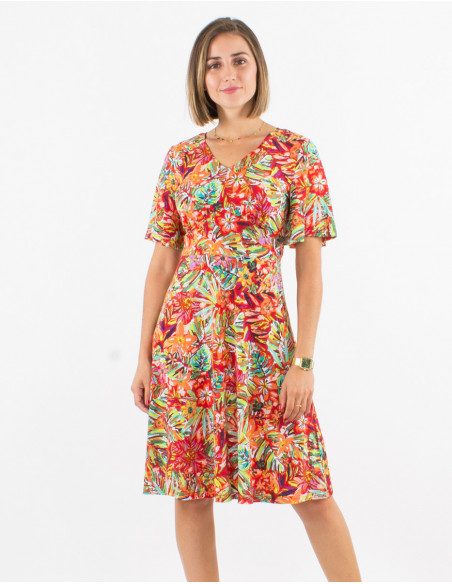 Robe légère d'été mi longue pour femme à motif original feuilles rouges