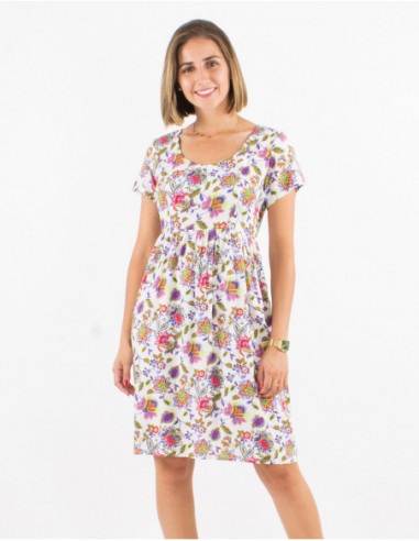 Robe mi longue originale estivale à fleurs baba cool blanches