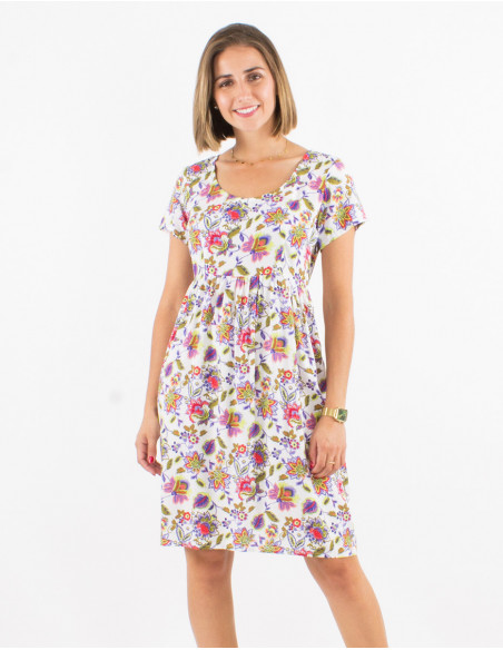 Robe mi longue originale estivale à fleurs baba cool blanches