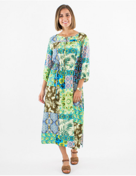 Original baba cool patchwork print midi dress for women