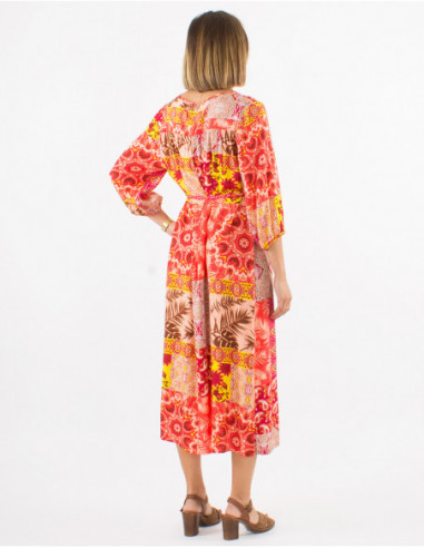 Original spring 2023 mid-calf dress with coral pink baba cool leaves