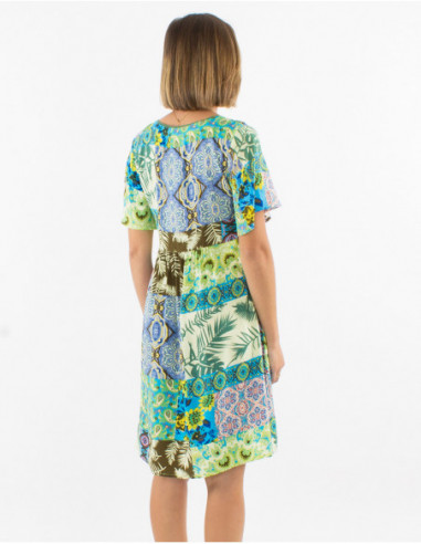Robe courte patchwork et broderies