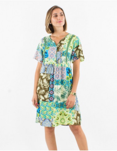 Robe courte patchwork et broderies