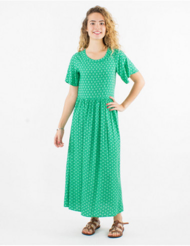 Short sleeve midi dress with original geometric print mint green