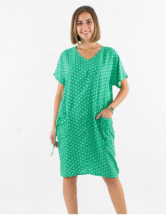 Oversized mid-length dress for women with original geometric print