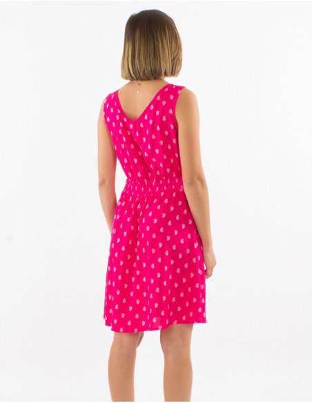 Small short sleeveless dress with gold paisley bohemian pink