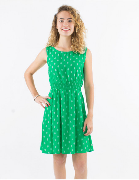 Robe courte d'été légère pour femme avec motifs boho chic doré vert