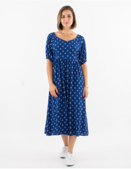 Mid-calf dress chic woman for summer with gold patterns boho