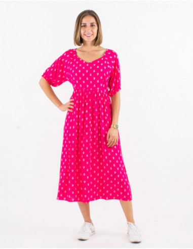 Robe midi rose cintrée chic d'été à imprimé petits cachemires dorés pour femme