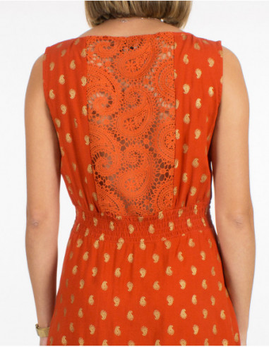 Lace detail in the back of original bohemian short dress rust