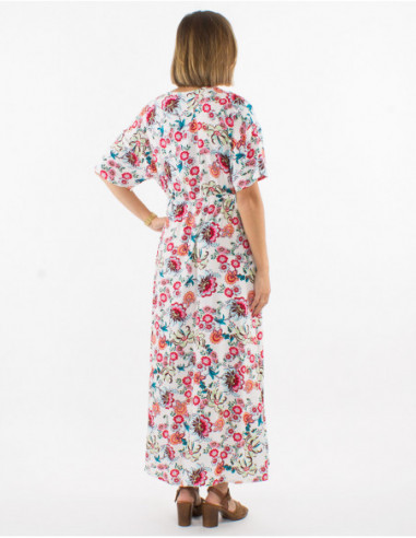 Long flowing dress for spring bohemian chic floral pattern white