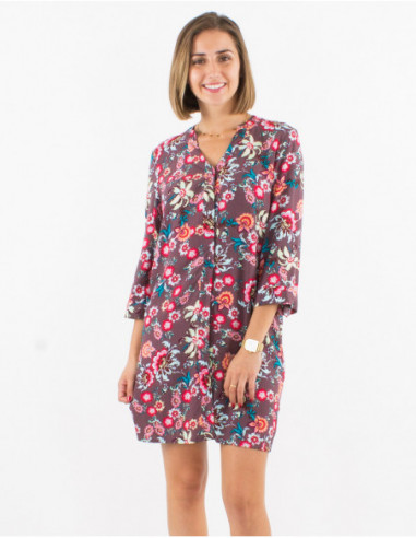 Robe courte à boutons légère pour l'été à imprimé bohème fleuri