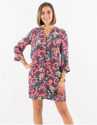 Robe boutonnée fluide pour femme avec motif bohème marron chocolat