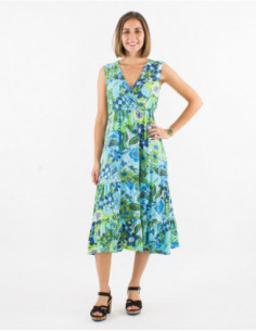 Robe mi longue estivale pour femme à motif original grosses fleurs 2