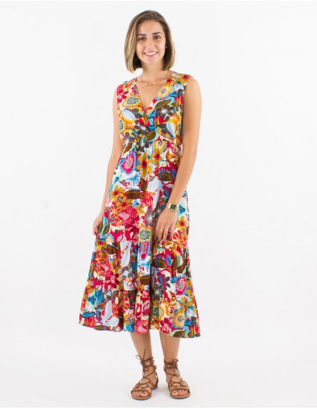 Baba cool chic midi dress for women with big red flowers