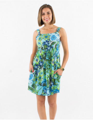 Robe courte chic plis sous la poitrine à imprimé original grosses fleurs originales