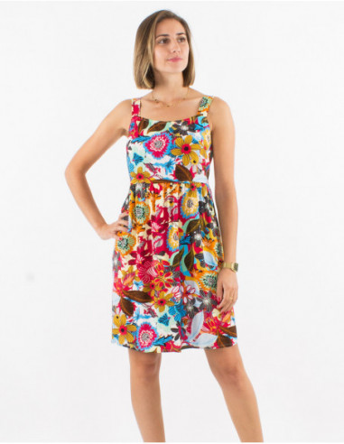 Robe courte chic plis sous la poitrine à imprimé original grosses fleurs rouges