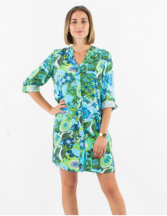 3/4 sleeves baba cool shirt dress with big flowers