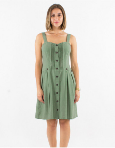 Robe courte avec lin chic et basique pour l'été à boutons avant unie vert d'eau pour femme