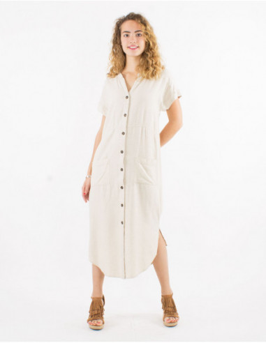 Chic plain midi dress with side slits and buttons for spring 2023