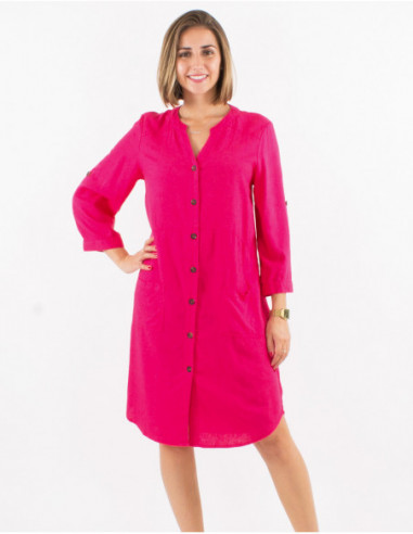 Women's basic pink short straight dress with buttons