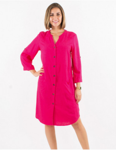 Robe courte droite avec boutons unie basique rose pour femme
