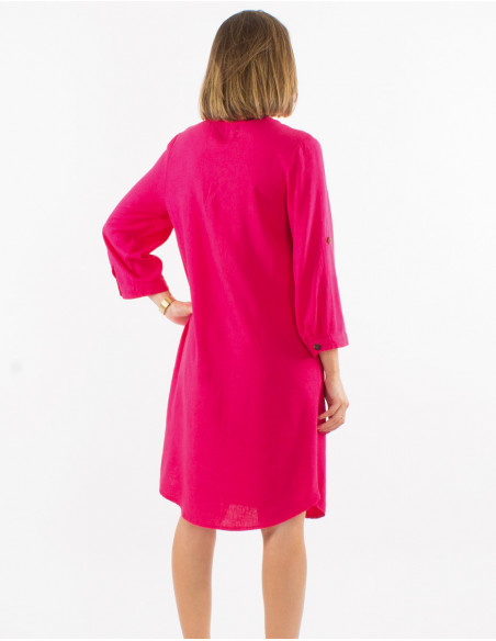 Short flowing straight cut dress for spring in a basic pink