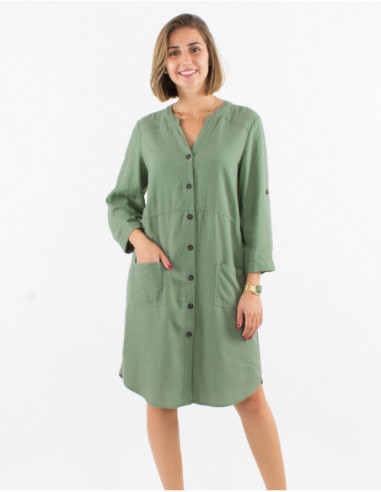 Women's basic short straight dress with buttons