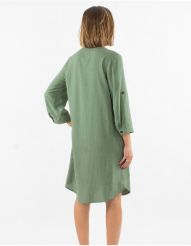 Robe courte coupe droite fluide pour le printemps unie basique vert d'eau