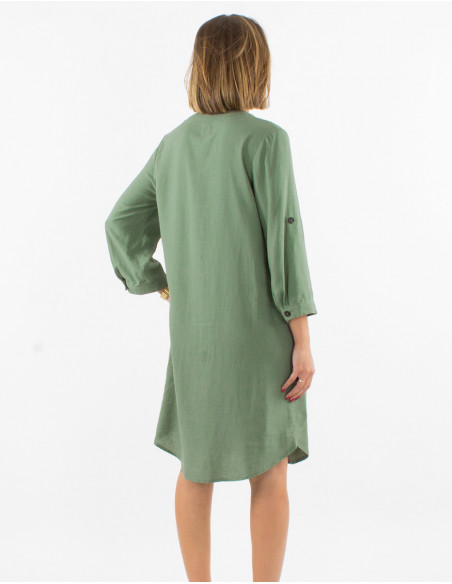 Robe courte coupe droite fluide pour le printemps unie basique vert d'eau