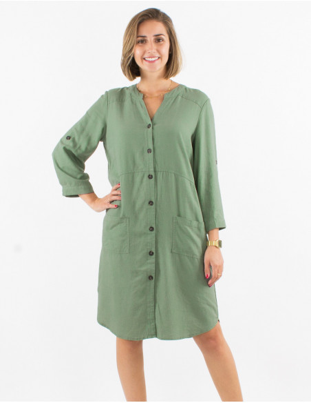 Short buttoned dress for summer chic plain basic water green