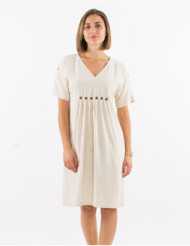Chic fitted short dress with buttons under the chest basic white