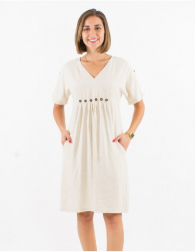 Chic mid-length dress with linen for women basic white for spring