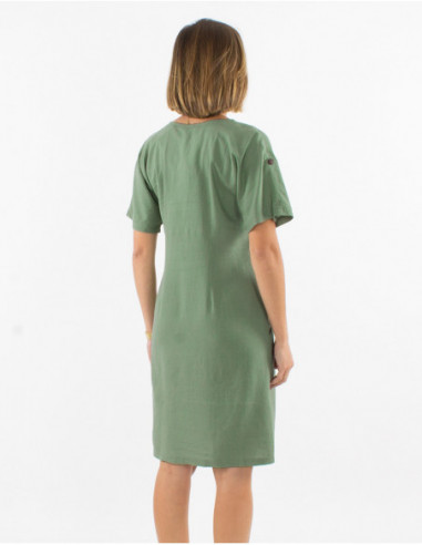Chic short dress for summer plain water green with short sleeves