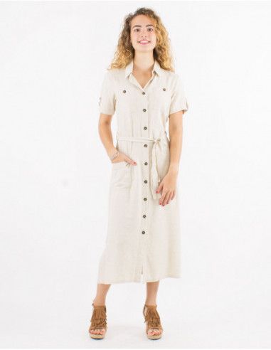 Basic chic white midi dress with buttons and belt