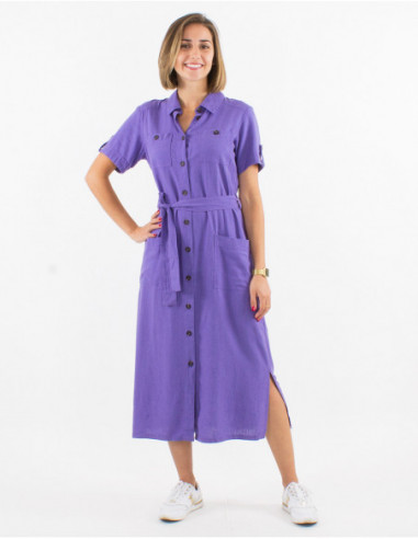 Basic chic lavender midi dress with buttons and belt