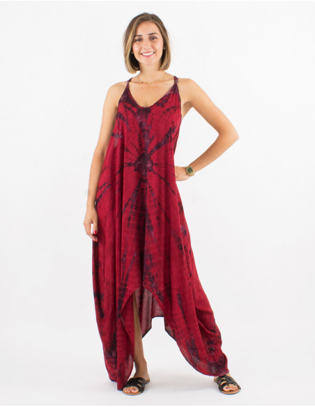 Turquoise Tie and Dye cotton lightweight summer dress with asymmetric baba cool cut for women