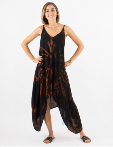 Wide asymmetrical beach dress baba cool Tie and Dye black