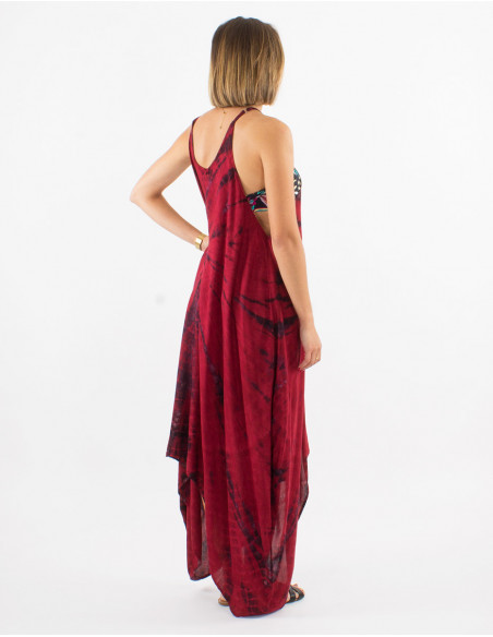 Robe de plage large asymétrique originale baba cool Tye and Dye rouge pour femme