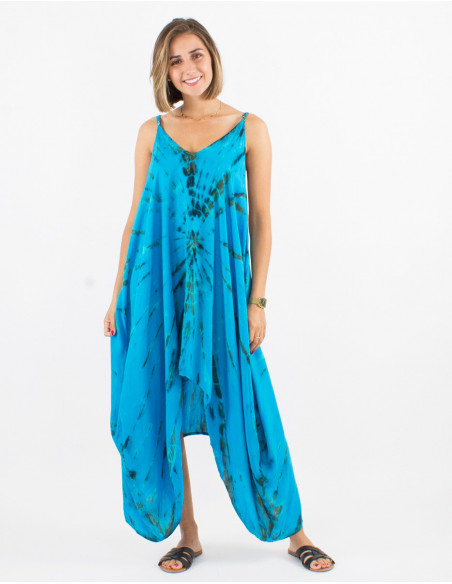 Wide asymmetrical beach dress baba cool Tie and Dye turquoise blue