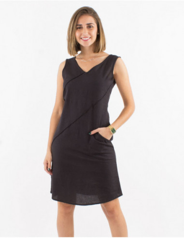 Basic gray cotton short dress with original stitching