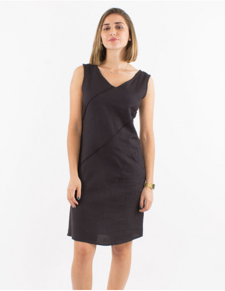 Lightweight cotton short dress for summer sleeveless basic chic gray